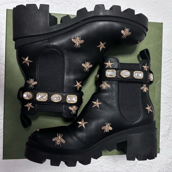 Gucci Bee and Star Embroidered Leather Boots (Size 38.5) - Picture 8 of 14